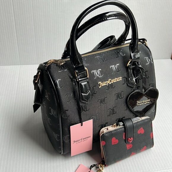 Juicy Couture Handbags - Juicy Couture Metal ST Liquorice Speedy Satchel & Heart Wallet Set